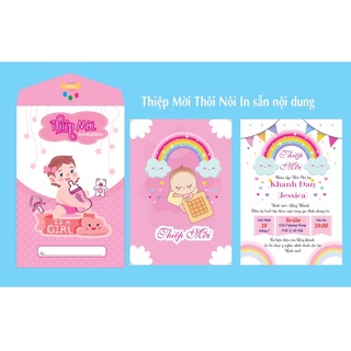 Combo 50 thiệp mời sinh Nhật, thiệp mời thôi nôi bé gái cute