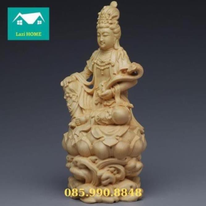Tượng trang trí gỗ Hoàng Dương cao cấp, tượng phật phong thủy -M6 phật bà tay cầm trường kỷ . .. . .