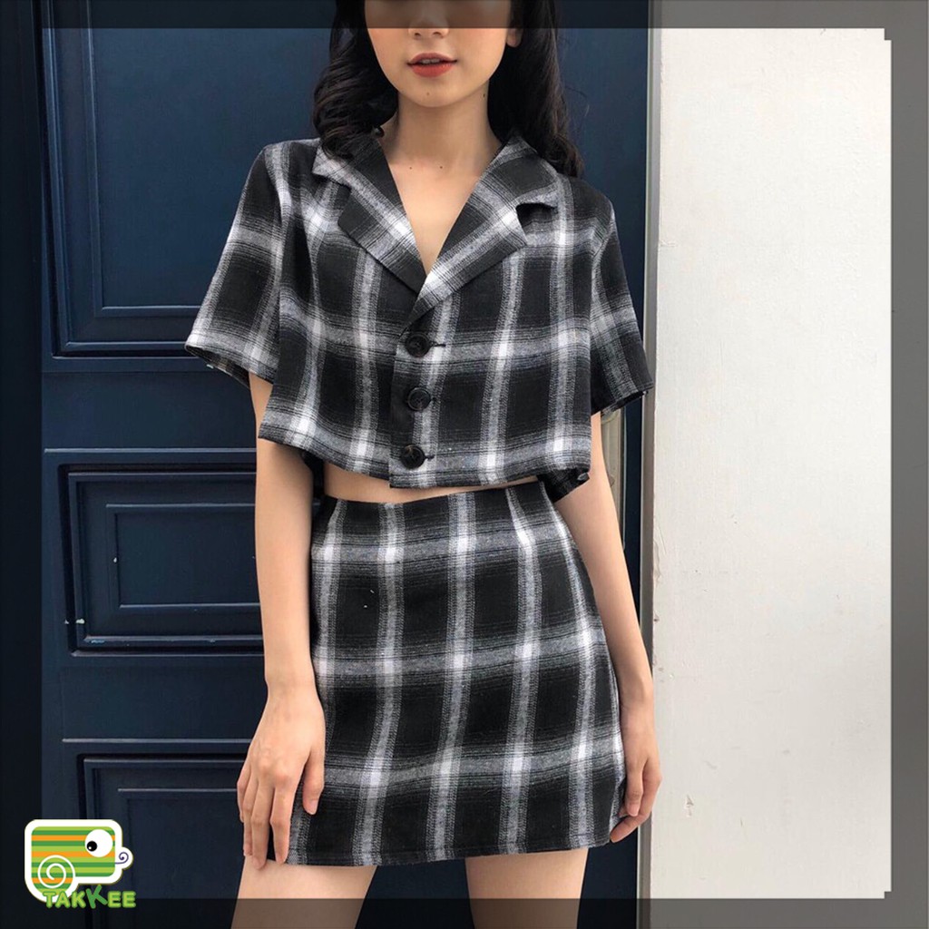 Set chân váy áo croptop kẻ hàng siêu đẹp