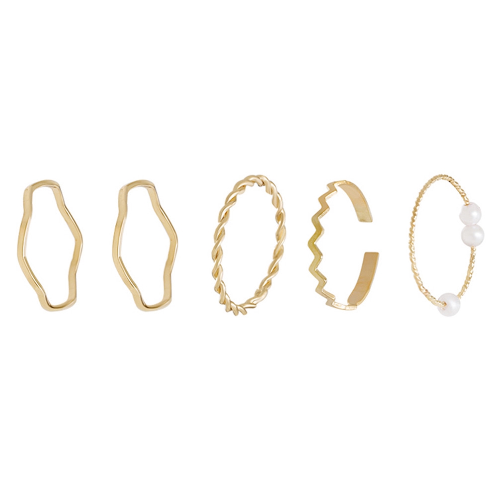 Set 5 nhẫn hợp kim đính hạt châu giả trẻ trung xinh xắn cho nữ