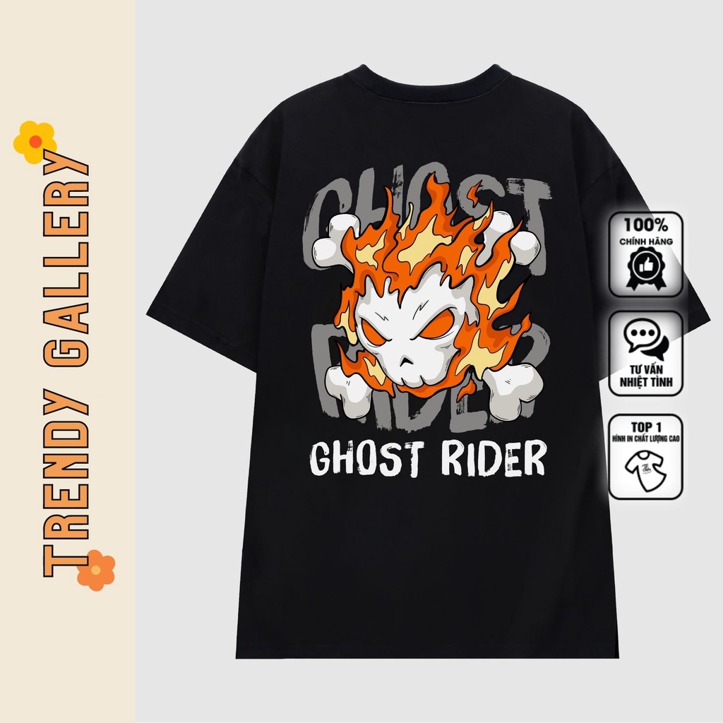 Áo Phông Cổ Tròn Cool Ngầu "Ghost Rider" Trendy Gallery, Áo Thun Tay Lỡ Form Rộng Nam Nữ TV5079 | BigBuy360 - bigbuy360.vn