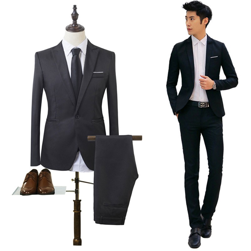 Bộ áo vest + quần dài màu trơn thanh lịch cho nam | BigBuy360 - bigbuy360.vn