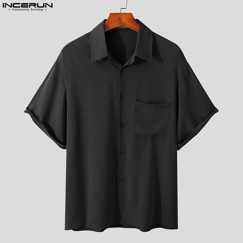 Áo sơ mi INCERUN ngắn tay màu sắc đơn giản dành cho nam