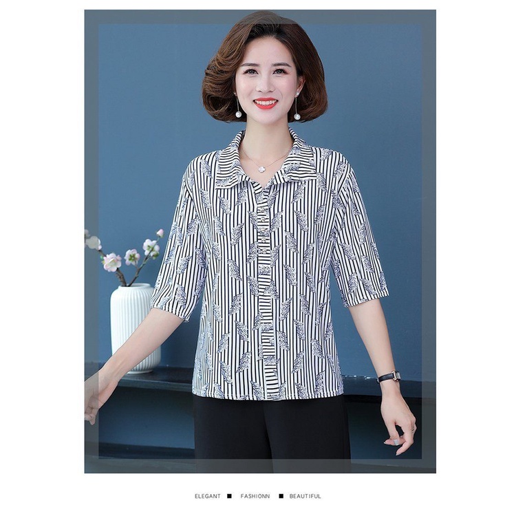 Áo Sơ Mi chiffon Tay Ngắn In Hoa plus size Cho Phụ Nữ Trung Niên