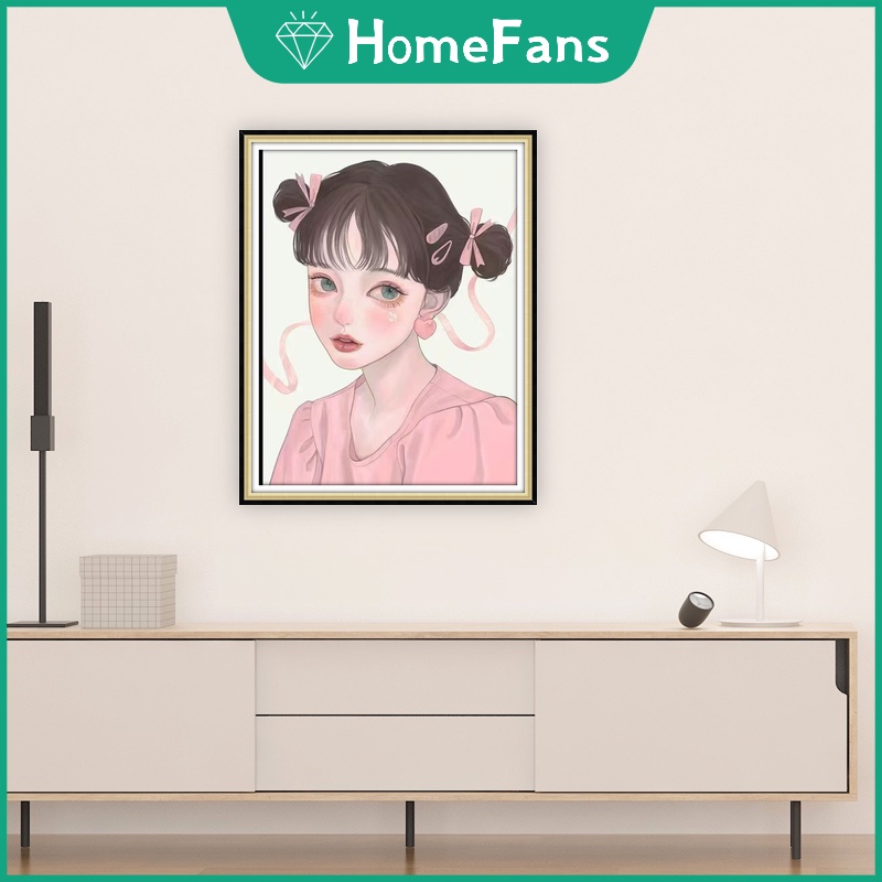 Bộ Tranh Đính Đá 5D Tự Làm 30x40cm / 40x50cm Hình Cô Gái Ngọt Ngào Trang Trí Nhà Cửa