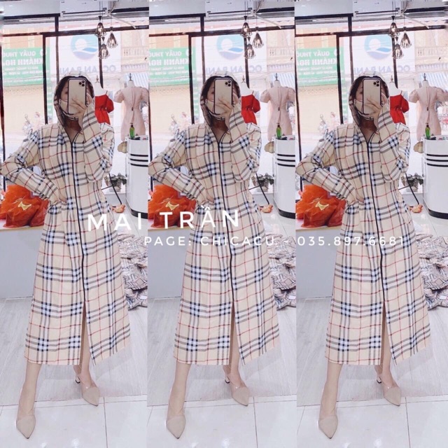 Áo chống nắng kẻ thân dài kèm Khẩu trang