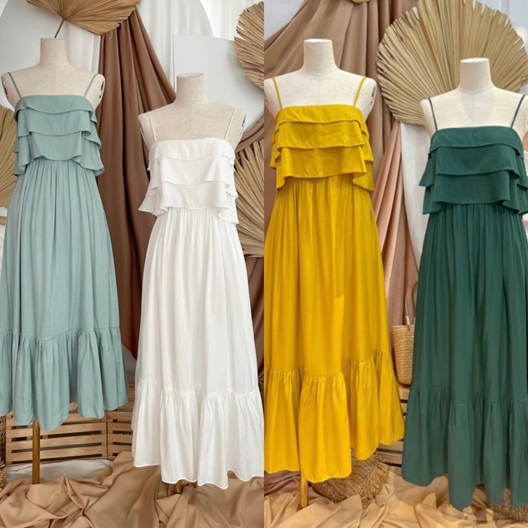 Đầm maxi 2 dây đuôi cá bèo ngực xếp tầng Váy đũi 2s đi biển trendy | BigBuy360 - bigbuy360.vn