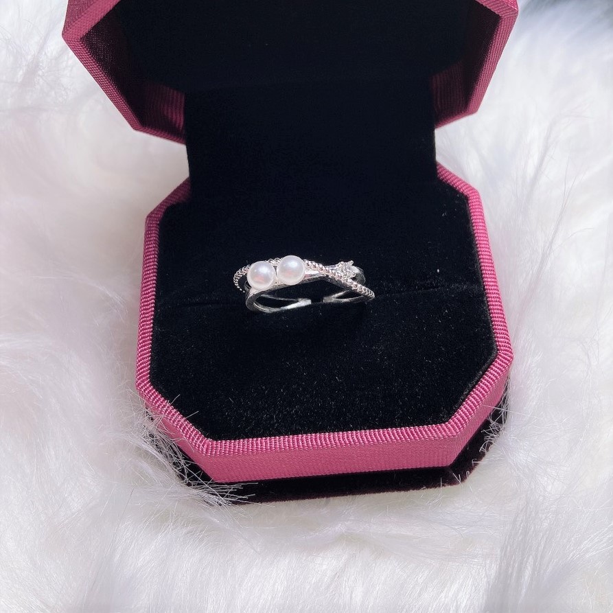 Nhẫn bạc nữ kiểu xoắn đính hạt trai nhân tạo, Nhẫn hở free size - Trang sức bạc Evasilver