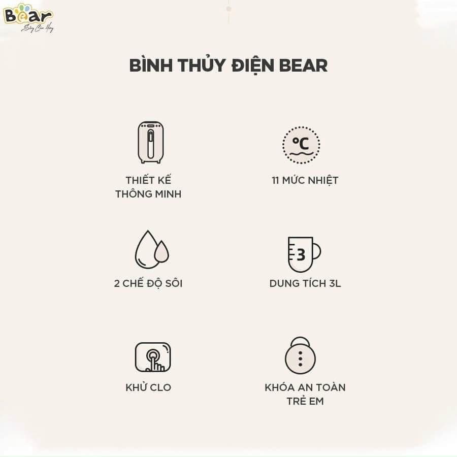 Bình Thủy Điện BEAR KE-B30V1 - Bình Đun Nước Khử Clo, Bình Giữ Nhiệt, Đun Siêu Tốc - BH Chính Hãng 18 Tháng