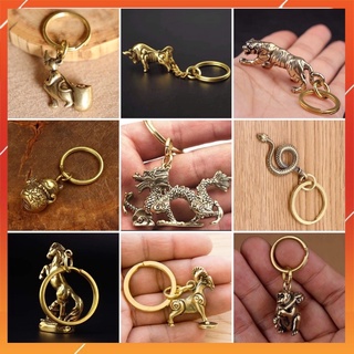 Móc khóa hình con giáp đeo chìa khóa, phụ kiện phong thủy đeo cặp mang lại may mắn 100% bằng đồng