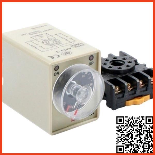 Timer cơ AH3-3 rơ le thời gian 8 chân tròn điện áp 220VAC tặng kèm chân đế PF083A