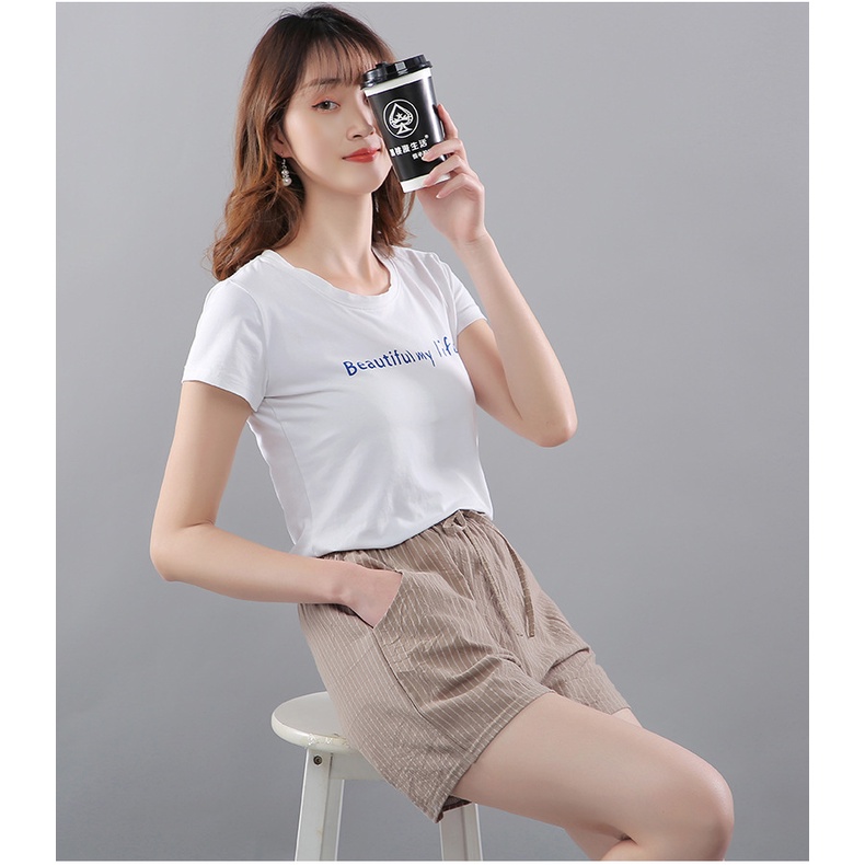 Quần đùi mặc nhà nữ ,Quần short nữ cạp chun có dây buộc chất đũi mát mặc đi biển, đi chơi mùa hè Qt36