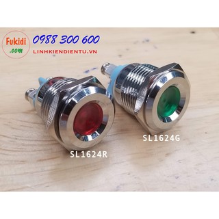 Đèn LED báo nguồn, báo tín hiệu vỏ kim loại, phi 16mm, điện áp 24V