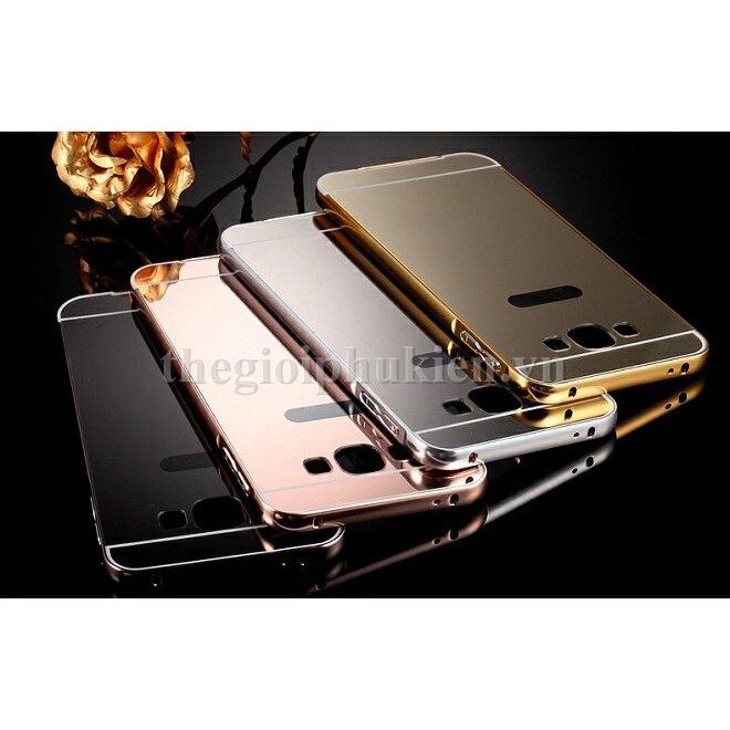 Ốp lưng Samsung Galaxy J3 bo tròn tráng gương viền kim loại