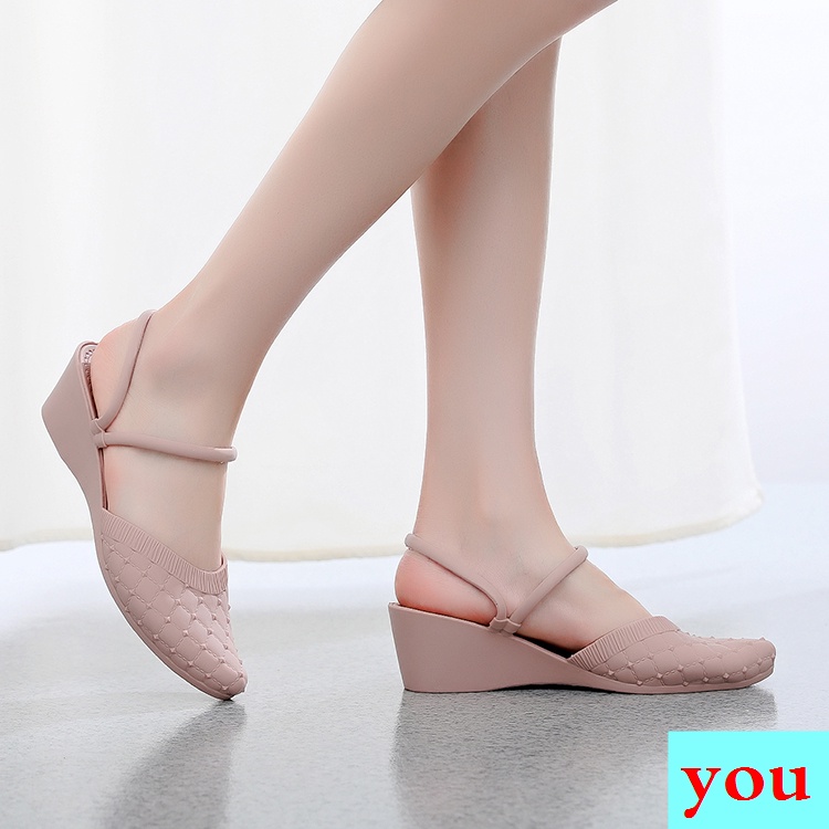 Giày Sandal Nhựa Đế Xuồng Mềm Hở Ngón Chống Trượt Không Thấm Nước Thời Trang Hè Thu Phong Cách Hàn Quốc Cho Nữ