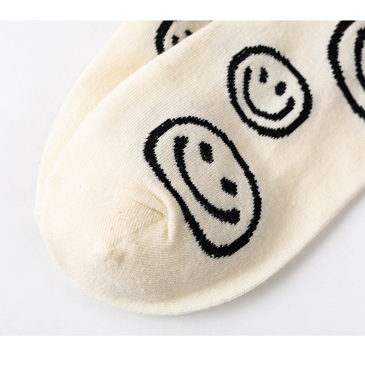 Vớ WAFNHA D198 vải cotton màu đen in hình mặt cười thời trang unisex