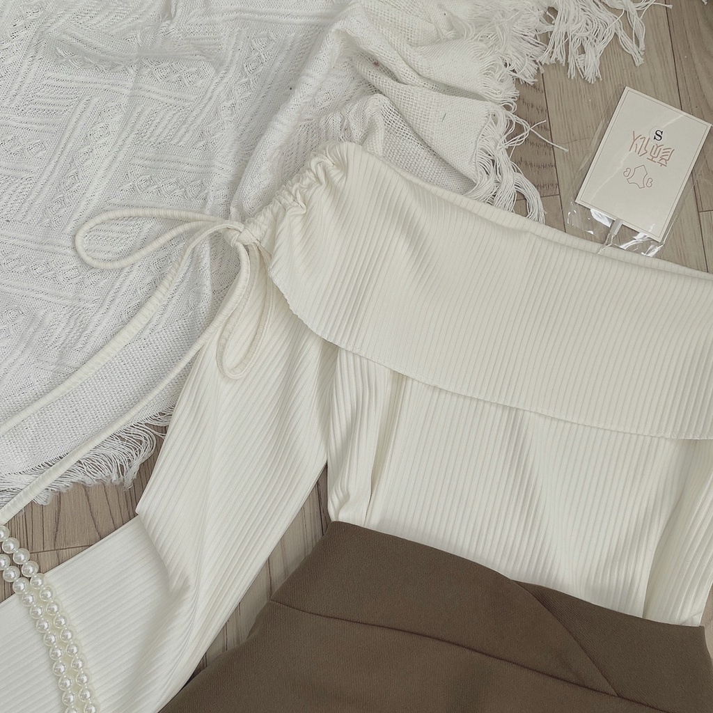 : 💎Set Áo Len TĂm Trễ Vai Mĩ Chân Váy Tuyết Mưa Có Quần Bảo hộ