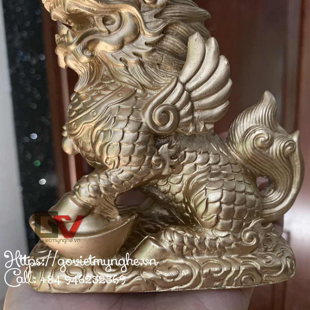 Cặp 2 Tượng Đá Tỳ Hưu 2 Sừng - Trang Trí Bàn Làm Việc - Cao 12cm - Màu Nhũ Vàng | BigBuy360 - bigbuy360.vn