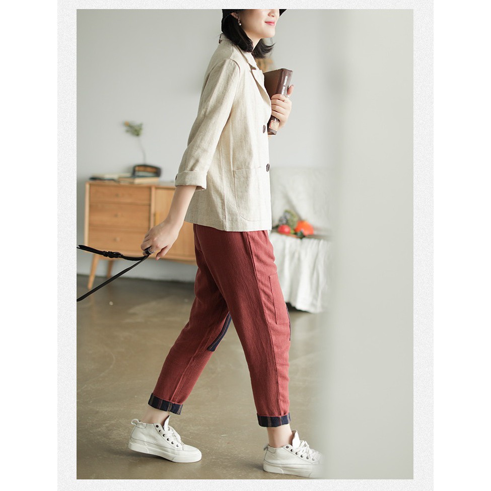 Áo vest Blazer Linen nữ 1 lớp, chất vải linen mềm mại, thời trang thu đông. | BigBuy360 - bigbuy360.vn