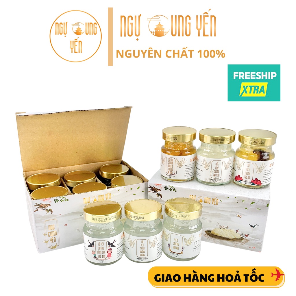 [Yến Sào Ngự Cung] Set 6 Hũ Quà Tặng Tổ Yến Chưng Sẵn Mix (saffron, táo đỏ, không đường,hạt sen,đông trùng,đường phèn))