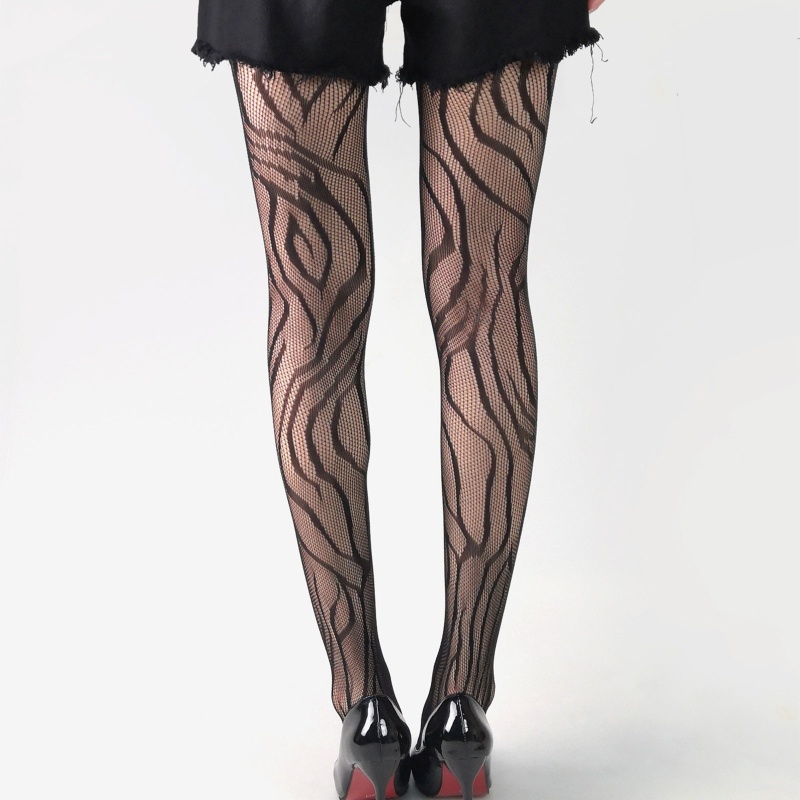 Xiangbao Quần Tất Lưới Jacquard In Họa Tiết Động Vật Gợn Sóng Phong Cách Harajuku Gothic Quyến Rũ Dành Cho Nữ