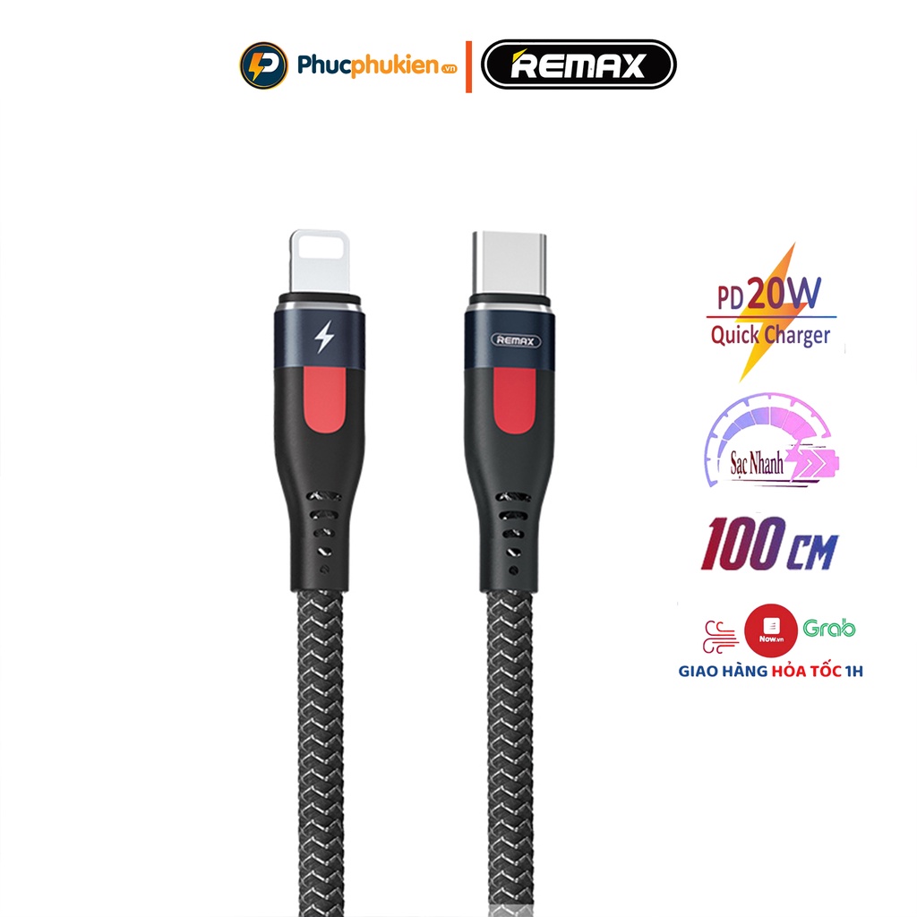 Dây sạc nhanh 20w chính hãng Remax 188i hỗ trợ sạc nhanh 50% pin chỉ 30 phút cho 8 Plus đến 13 Pro max - Phúc Phụ Kiện
