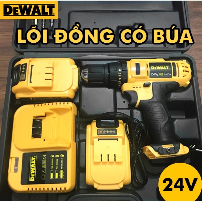 [Tặng bộ phụ kiện 22 chi tiết] Máy Khoan Pin Dewatl 24V Có Chế Độ Búa Khoan Bê Tông - may bat vit 2 pin