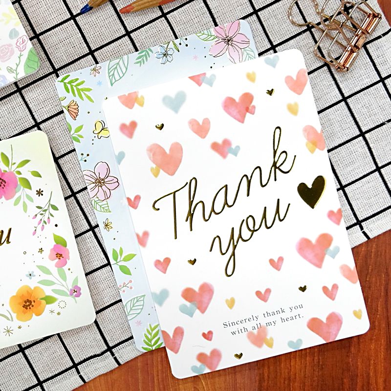 Thiệp giấy chủ đề Cảm ơn Thank you Card Cao Cấp Nhập Từ Đài Loan TK2504 với Chữ Nhũ Vàng Họa tiết Cute Size 10.4x15cm