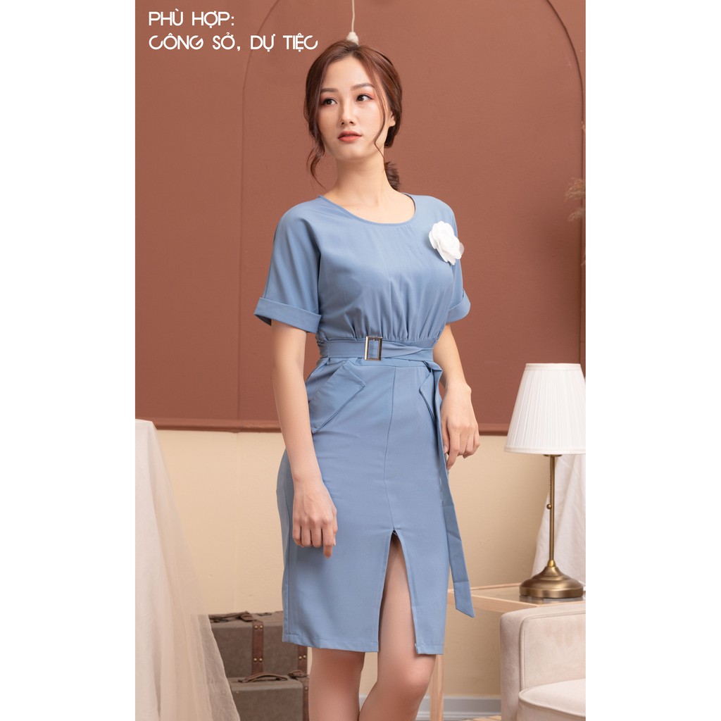 [Mã WAADD giảm 20k đơn 99k] Đầm Công Sở Dáng Ôm Body Đính Hoa - She Loves K743 Màu Xanh | BigBuy360 - bigbuy360.vn