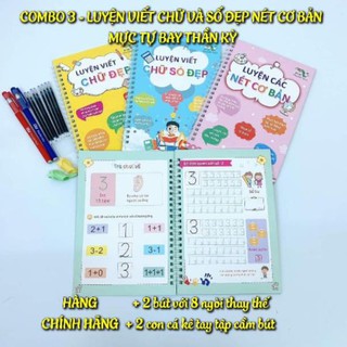 Ba quyển vở tập tô luyện viết chữ số đẹp tự xóa thông minh kèm bút hàng Việt Nam có video