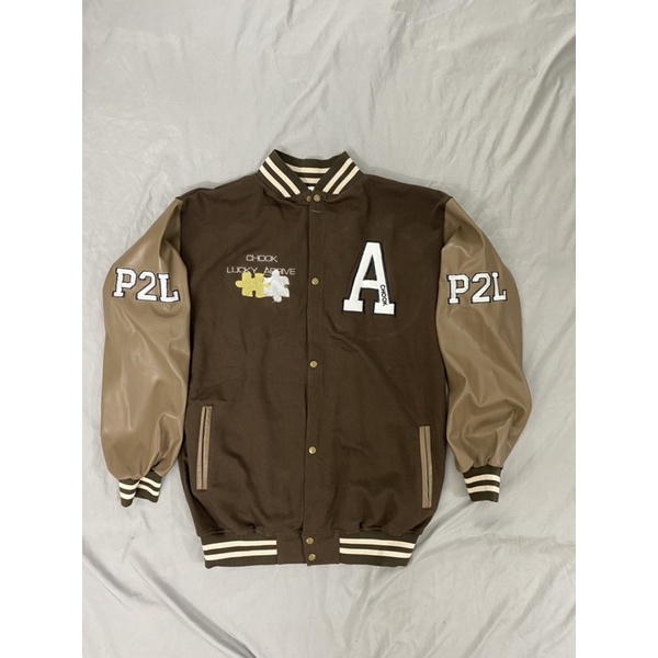 VARSITY JACKET BOMBER CHỮ A NÂU