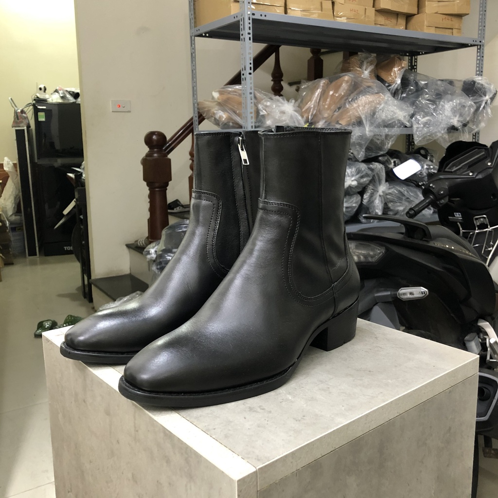 Giày Zip Boot Đế Gỗ Cao Cấp- Da bò nguyên tâm-Bảo hành 24 tháng.