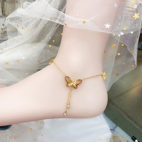 [HÀNG CAO CẤP] Lắc Chân Nữ, Lắc Chân Titan Không Han Gỉ - Mẫu Bướn Mạ Vàng | BigBuy360 - bigbuy360.vn