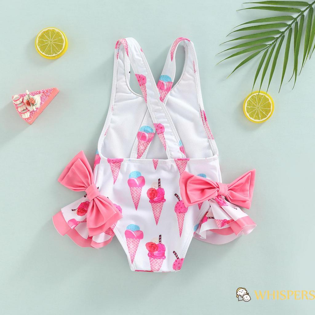 Bộ Đồ Bơi In Hình Bánh Kem Đính Nơ Thời Trang Mùa Hè Cho Bé Gái 1-6 Tuổi