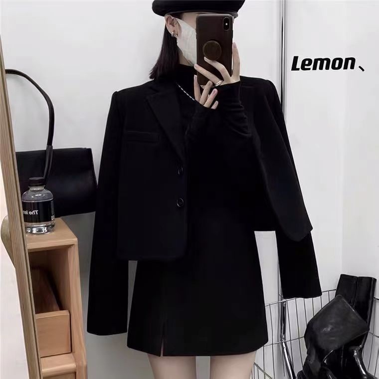 Set Áo Khoác Len Dáng Ngắn + Chân Váy Xẻ Tà Lưng Cao Thời Trang Hàn Quốc 2022