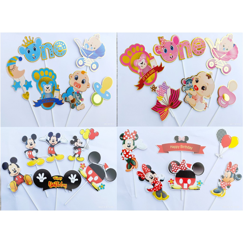 Set cắm giấy bé ôm Chuột trang trí bánh kem, hình giấy chuột mickey trang trí bánh