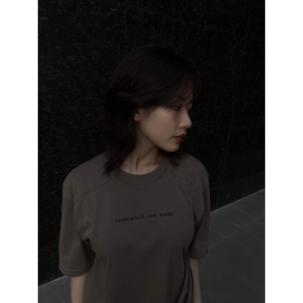 Áo Thun Unisex TeeHolic Thả Vai Xẻ Tà Màu Nâu In Logo THS Silicon Nổi