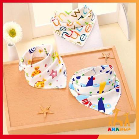 Khăn yếm cho bé - Khăn yếm tam giác cotton 2 lớp cho bé có cúc bấm