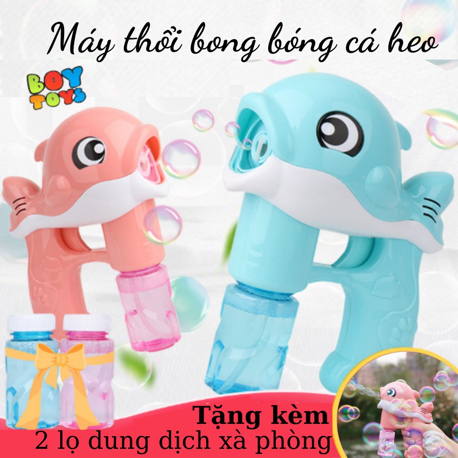 Đồ chơi súng bắn bong bóng xà phòng hình cá heo có nhạc và đèn, đồ chơi bong bóng dễ thương cho bé có sử dụng pin