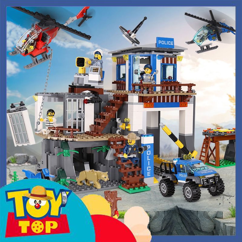 Đồ chơi Lắp ráp ghép City cảnh sát Trụ sở trên núi có xe ô tô , trực thăng xếp hình BLX 82313 / LK 180036 / Lpin 02097