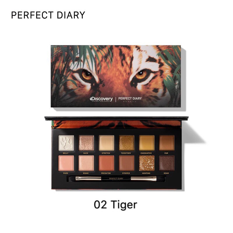 PERFECT DIARY - Bảng phấn mắt 12 màu động vật  Explorer Eyeshadow Palette kèm cọ hot hit Tiktok cá Koi Hổ Cún PFDR04