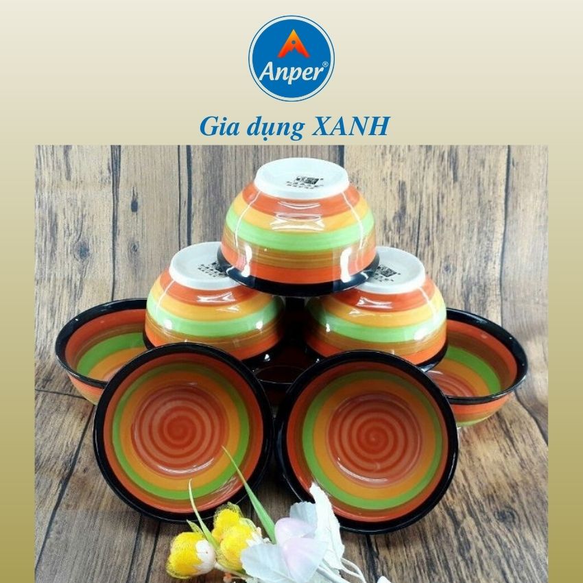 Bộ 2 tô sứ 3 bát sứ cầu vồng ANPER 16 18 cm an toàn sang trọng an toàn chính hãng