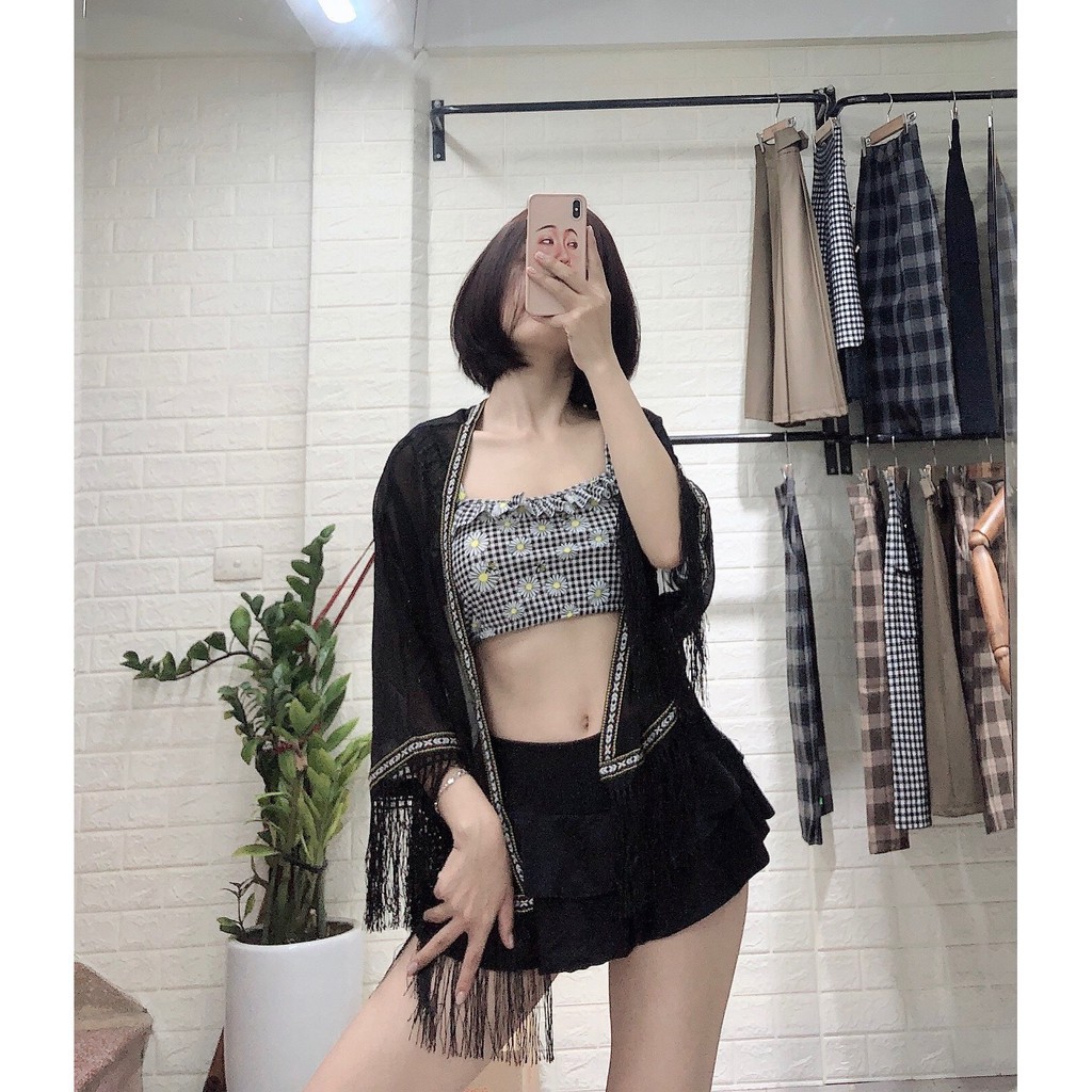 Áo choàng Bikini Kimono dáng ngắn thổ cẩm đi biển đi du lịch (Ảnh khách) AC005 | BigBuy360 - bigbuy360.vn