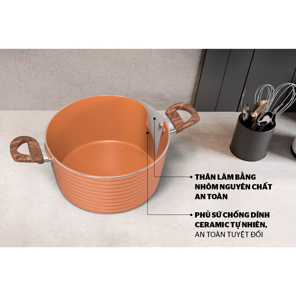 BỘ NỒI CHỐNG DÍNH CERAMIC ĐÁY TỪ SUNHOUSE SHG2003MCB 18-20-24CM DÙNG TRÊN MỌI LOẠI BẾP