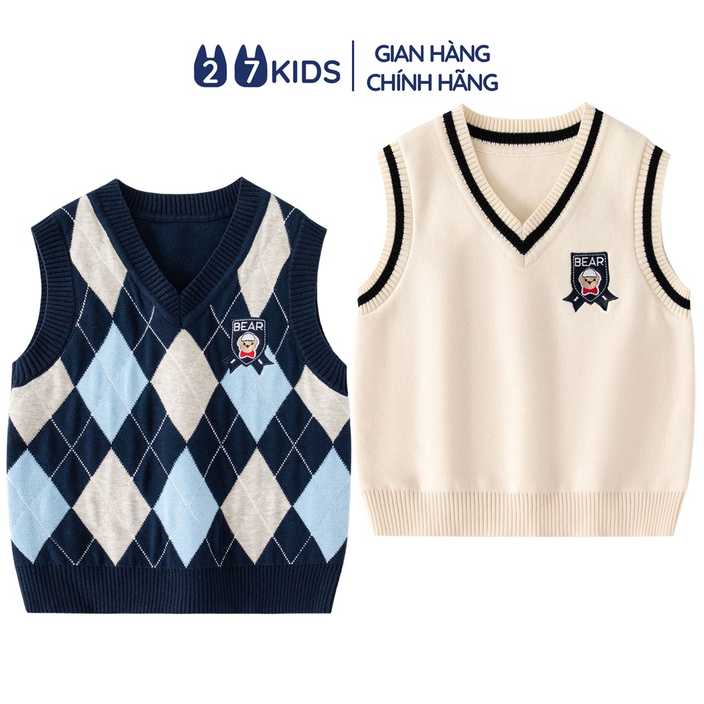 Áo gile bé trai 27Kids WELLKIDS ghi lê thời trang nam cho trẻ từ 2-8 tuổi BLWA2