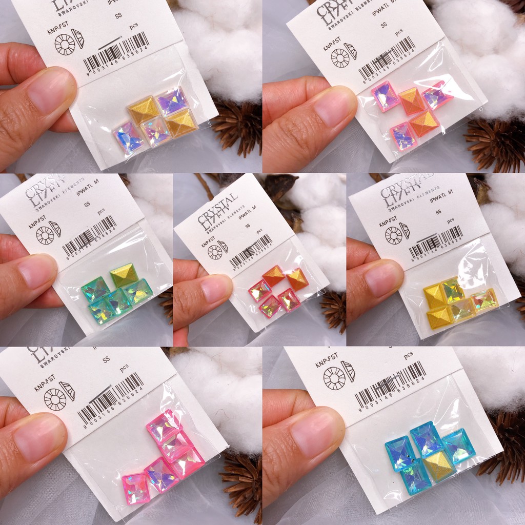Túi 5 Viên Đá khối Nail Size To Hình Chữ Nhật Chân Vàng Trang Trí Móng ANGELICA AB.CN