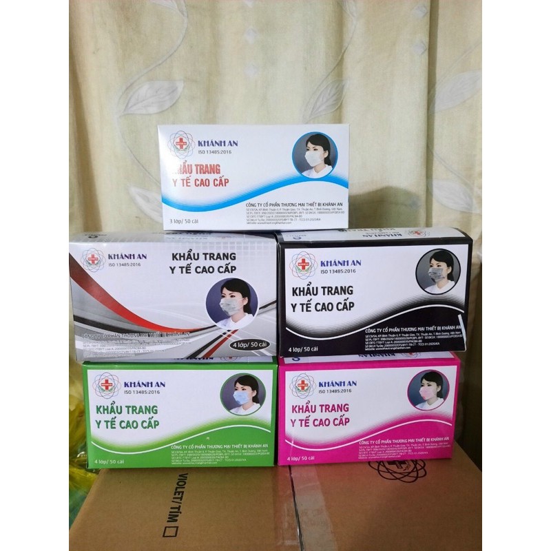 KHẨU TRANG Y TẾ KHÁNH AN KHÁNG KHUẨN 4 LỚP HỘP 50c 🌷🌷🌷🌸🌸🌸