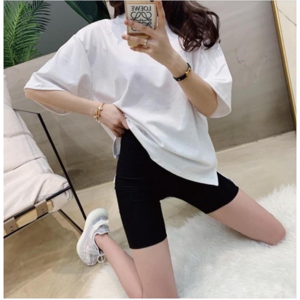 Quần legging đùi nữ thun cạp cao biker lửng ngố đồ mặc nhà dáng ôm bó lưng thun bigsize