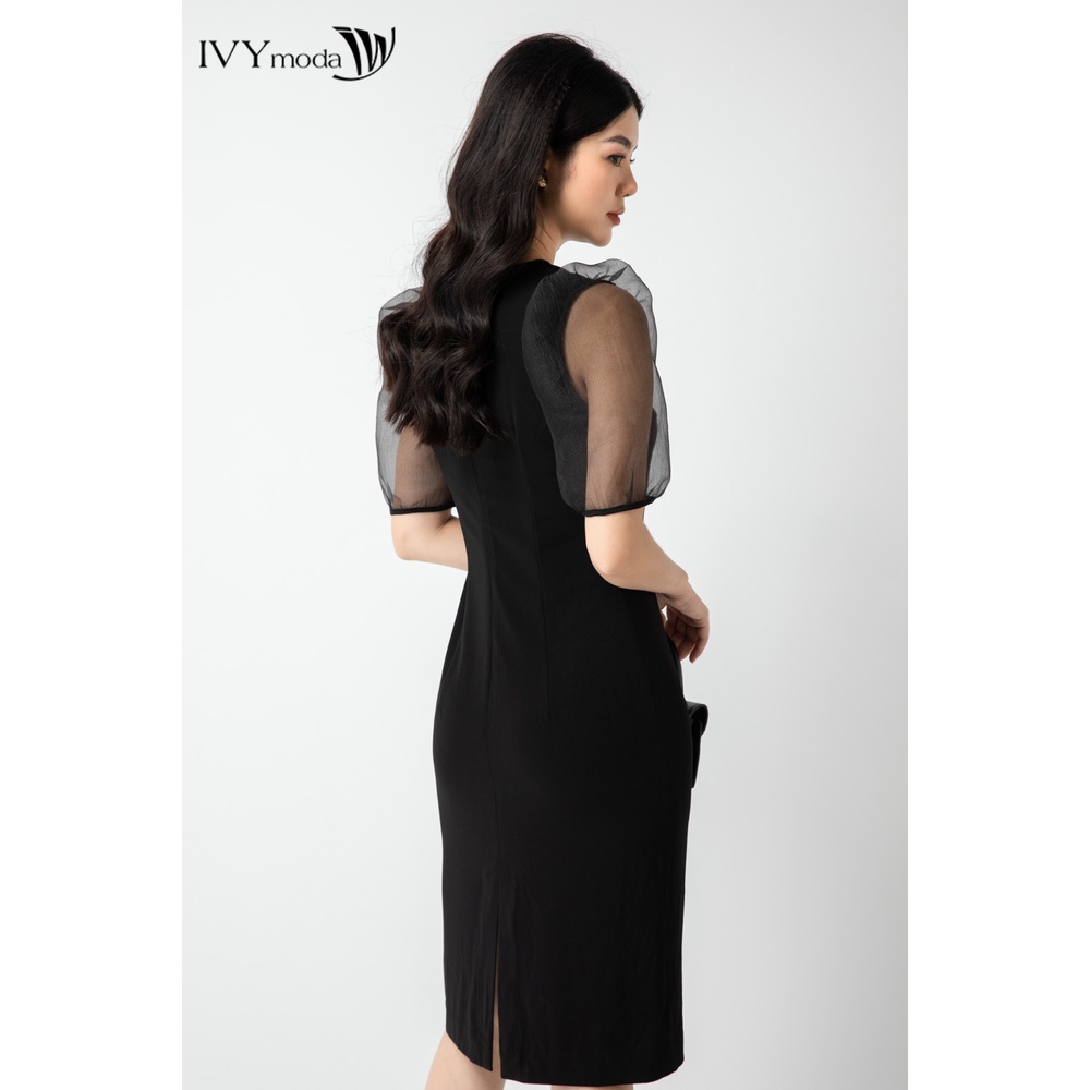 Đầm ôm tay phối voan IVY moda MS 47M6584