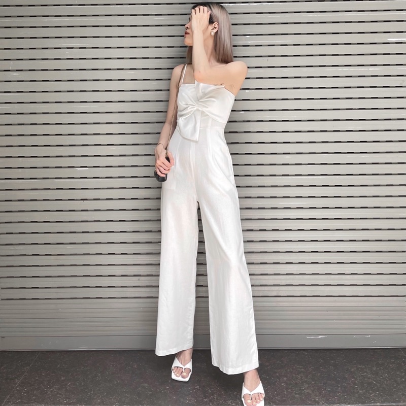 CHERLIN JUMPSUIT- Jumpsuit quần dài hoạ tiết nơ trước ngực